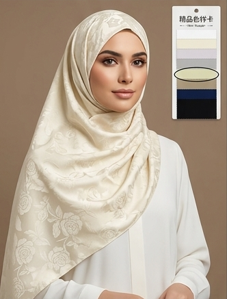 Cream-colored jacquard rose pattern fabric